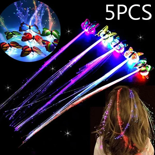 5Pcs Glow Haar Vlecht Led Lichtgevende Bloem Haar Clip Licht Up Vlinder Haar Clip Bar Party Decoratie Benodigdheden Speelgoed glow In Dark