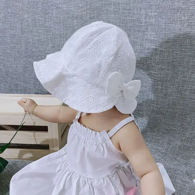 New Spring Summer Outdoor Baby Girls Hat Lace Bowknot Fisherman Hat Baby Sun Hat Kids Sun Caps Toddler Sunscreen Cap