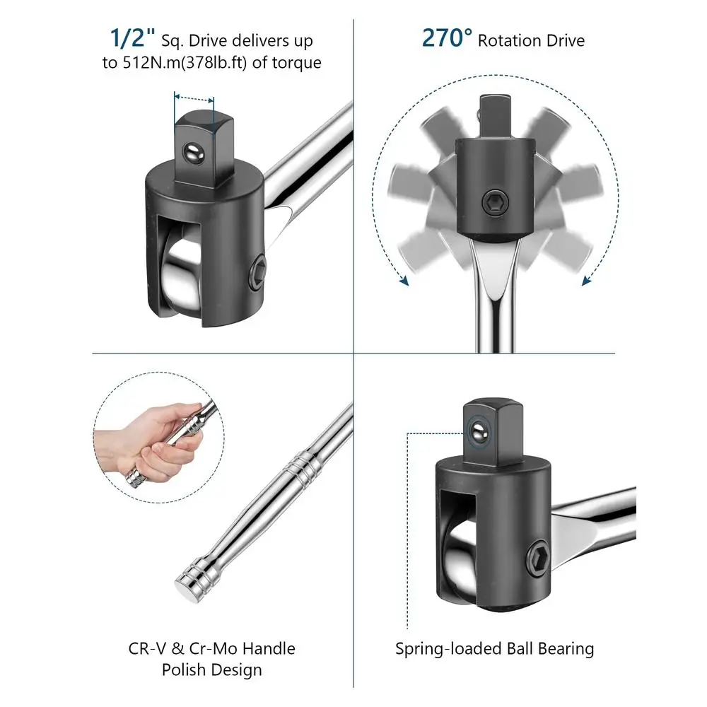 Steckschlüsselsatz, robuste 1/2-Zoll-Antriebsschalterstange mit Verlängerungsstange und Steckschlüssen