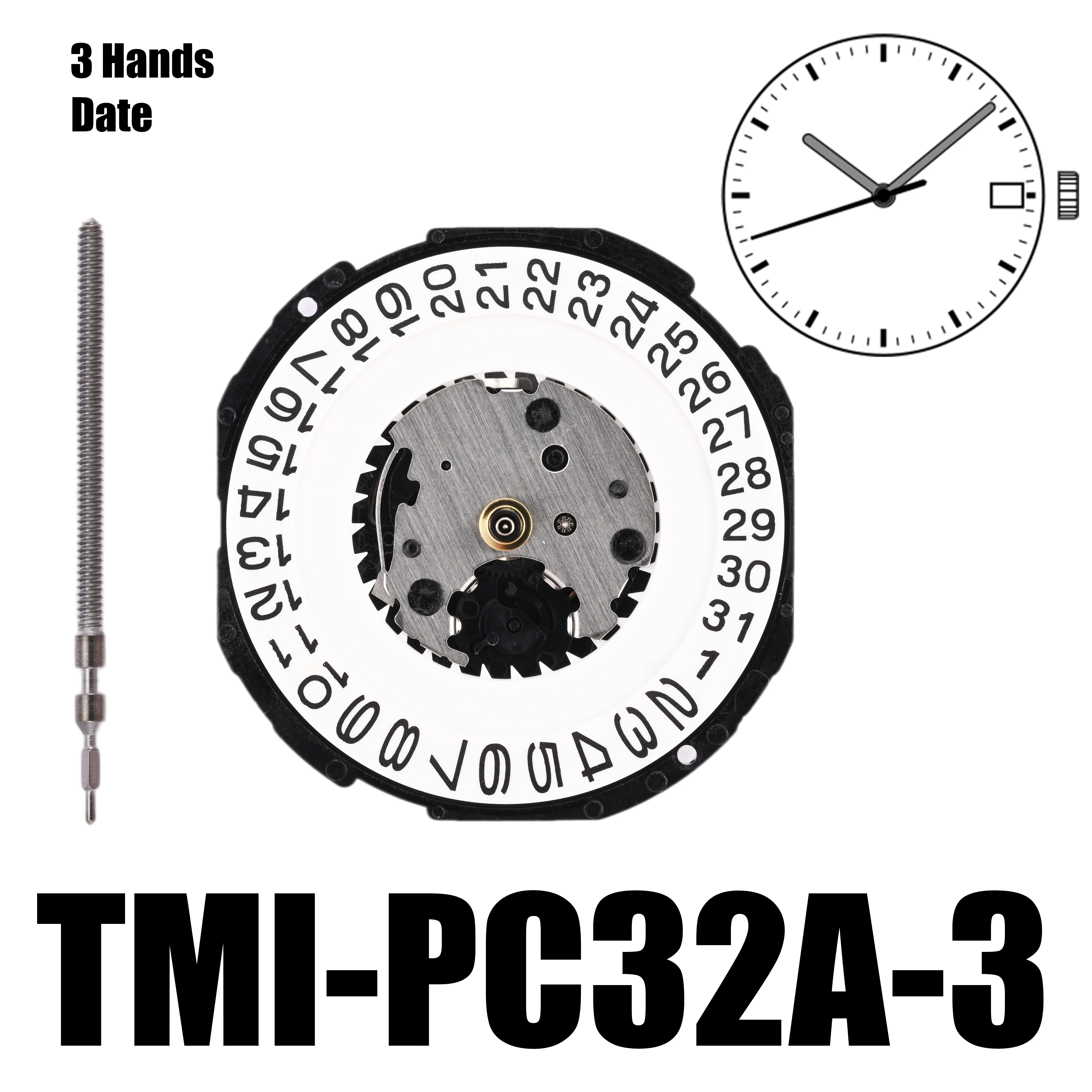 Group mouvement PC32 japonais TMI PC32A, mouvement standard, calendrier unique, 3 aiguilles, taille du jour: 10, recommandé: 4.15mm