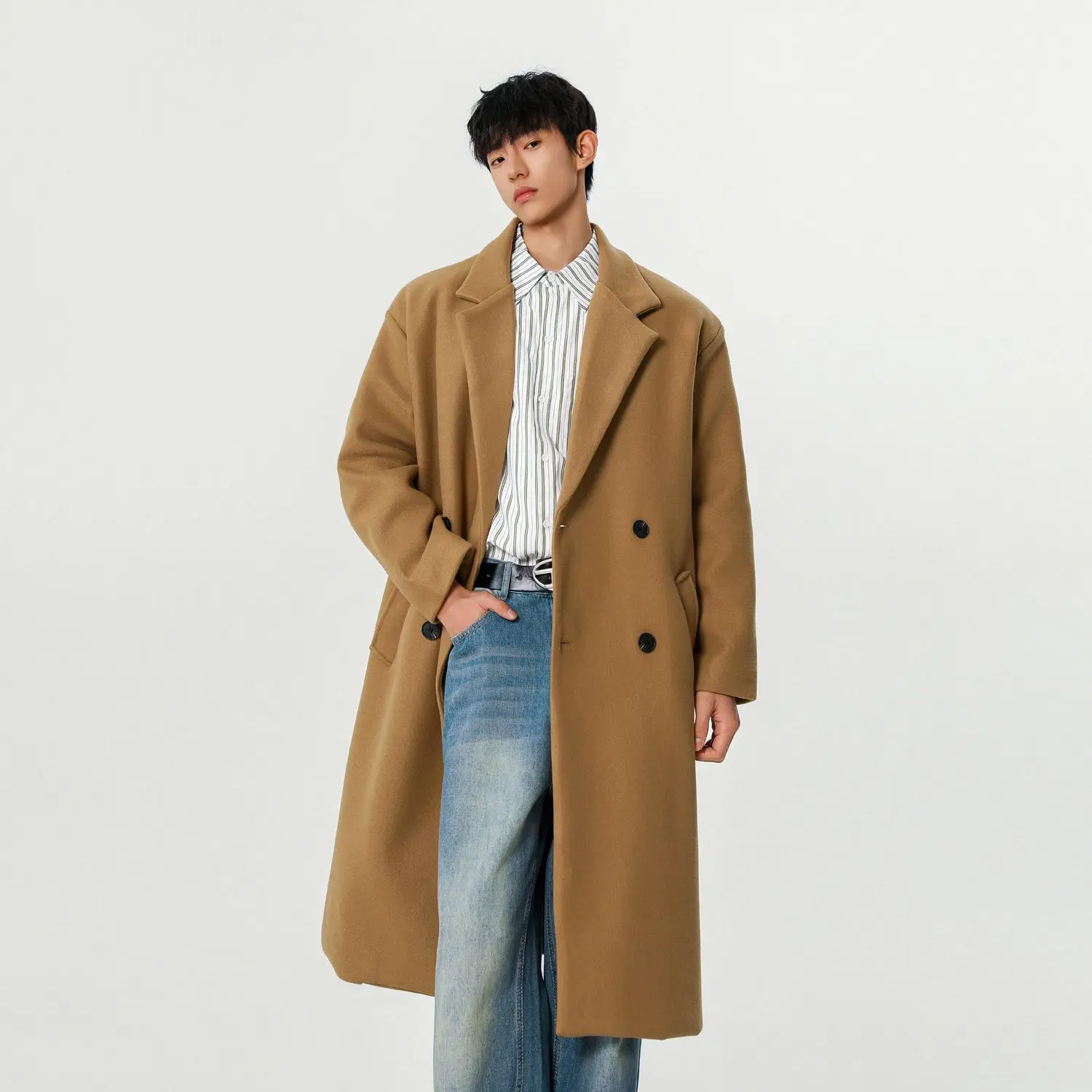 

Мужское асимметричное пальто из шерстяной смеси, осеннее, элегантное, в стиле Ins