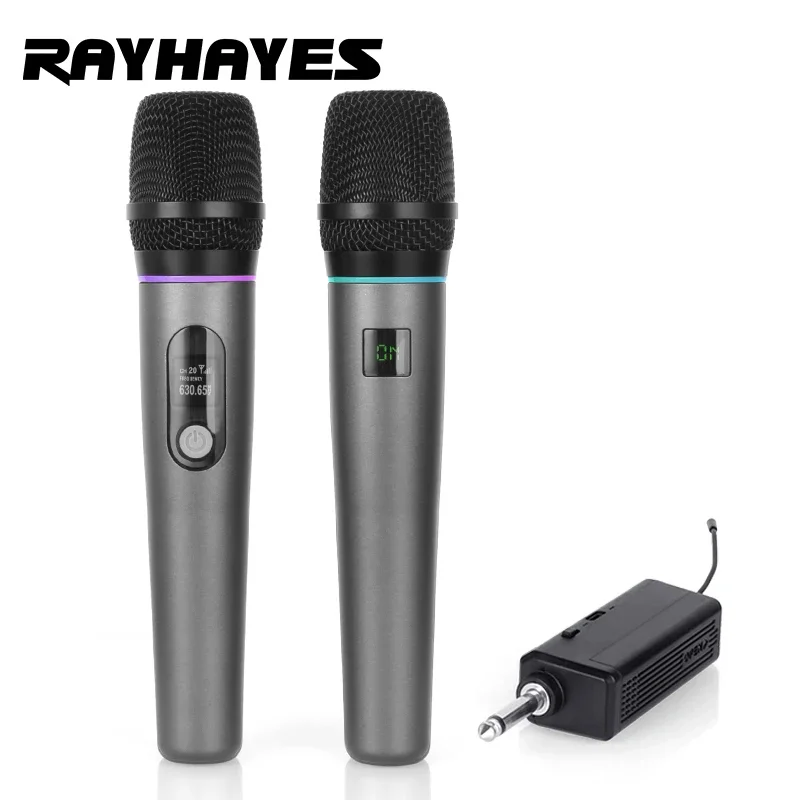 

RAYHAYES RG Series Wireless Microphone 2 Channels Rechargeable UHF Cardioid Dynamic Handheld Mic Micphone DJ Karaoke Studios