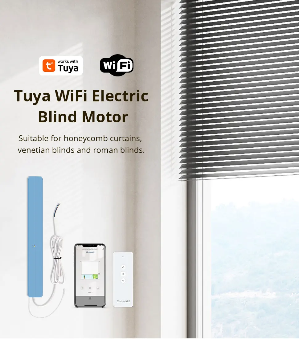 Zemismart WiFi-Elektro-Rollo-Motor, funktioniert mit Tuya-App für Wabenvorhang, Aluminium-Jalousien, römischer Schatten, Alexa, Google Home – Detail 1