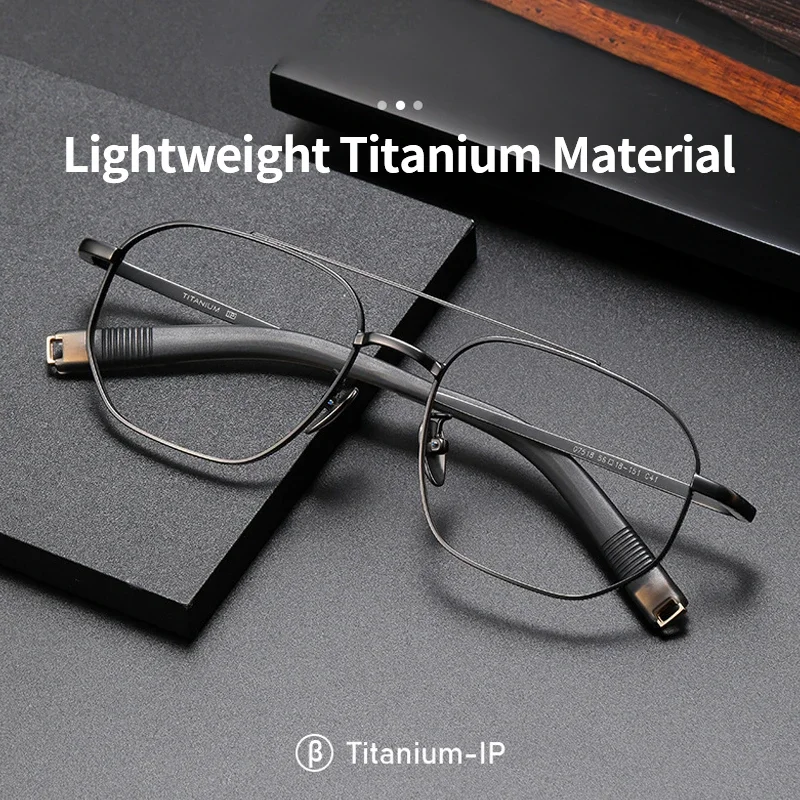 إطارات تيتانيوم عصرية للرجال مقاس كبير، أنيقة، جسر مزدوج، كاجوال، مريح، نظارات طبية بصرية للرجال 07518