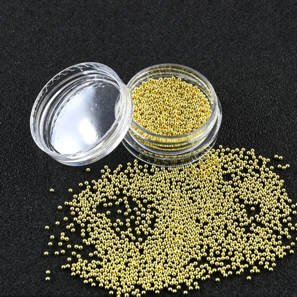 

1 Box Mini Steel Beads Shiny Non-porous Golden/Silver Color Mixed Size 3D Tiny Beads DIY Nail Art Decoration Caviar Beads Set