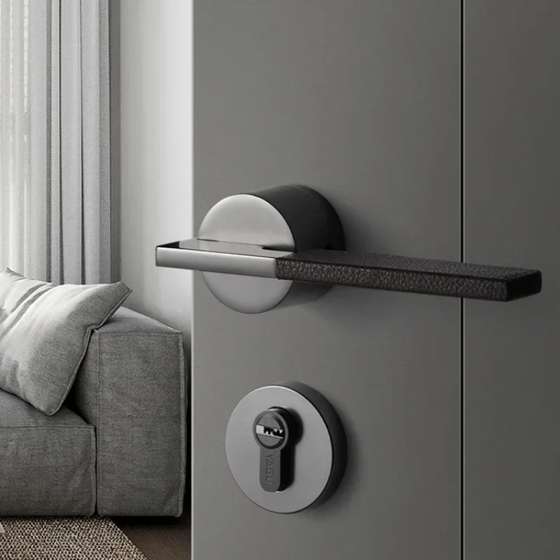 

Door lock, bedroom door lock, leather door handle, gray black Nordic silent magnetic suction, postmodern door lock