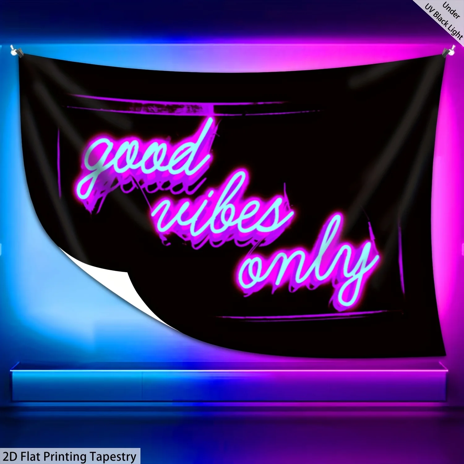 

Neon Pink Lettering Glow-in-the-Dark Tapestry UV Blacklight Wall Hanging Decor Self-Lit Effect for Bedroom Living Room