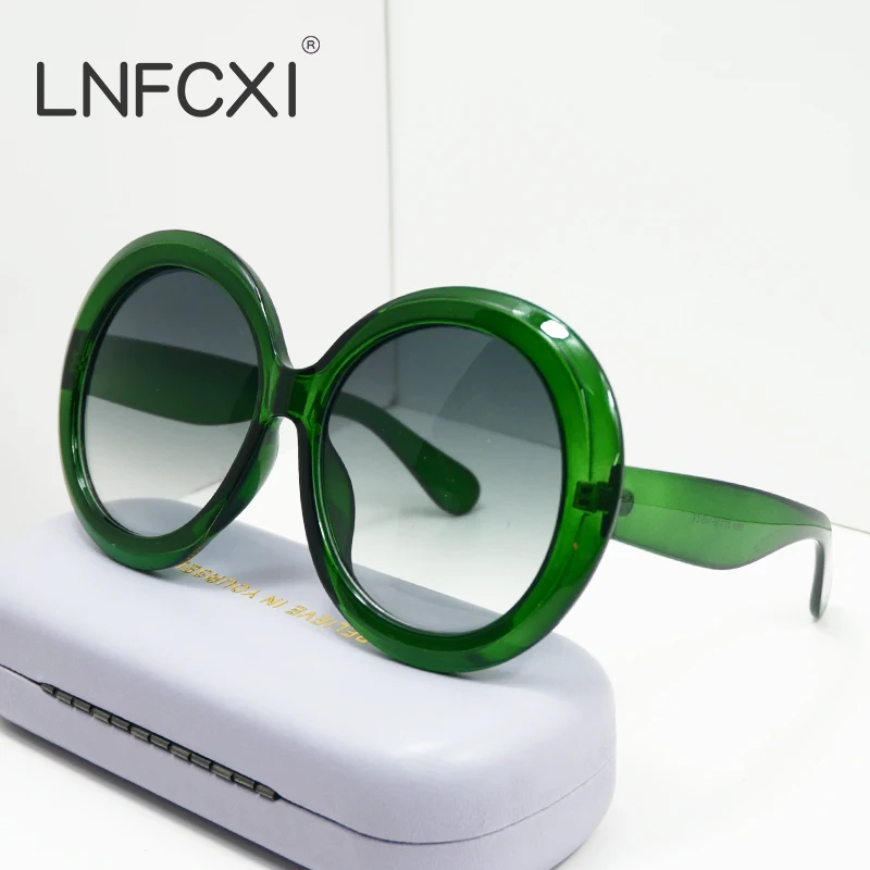 LNFCXI Fashion Round Oversized Oval Sunglasses Women/Men Vintage Glasses for Women Luxury Black Green Oculos De Sol Gafas