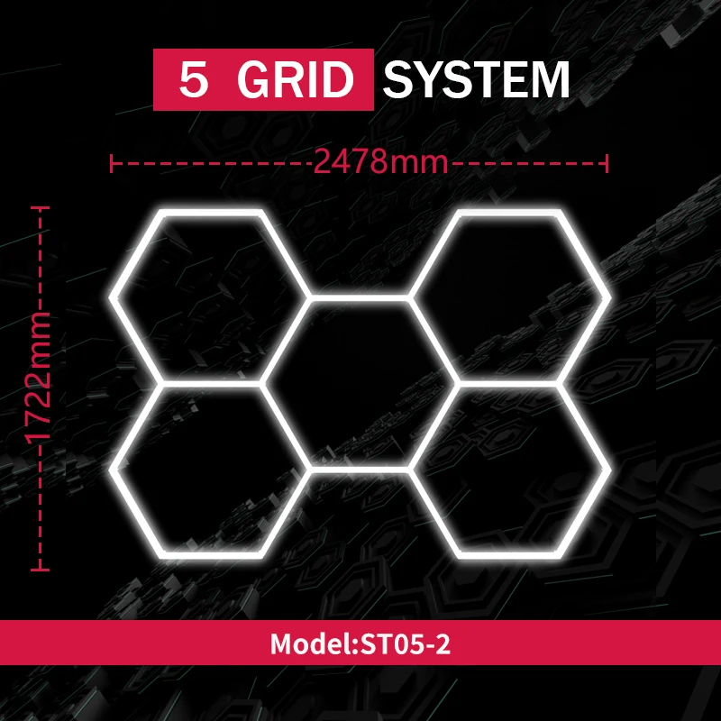 Hexagon LED Garage Light 6800K Honeycomb Ceiling Grid System Super Bright LED Tube for Car Detailing Workshop Barbershop Gym