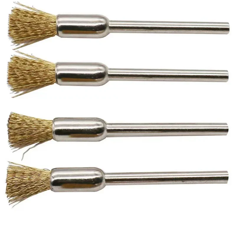 9 Pieces of Metal Derusting Wire Brass Wheel Brush Set, Polished 3mm Handle with Rotary Tool
