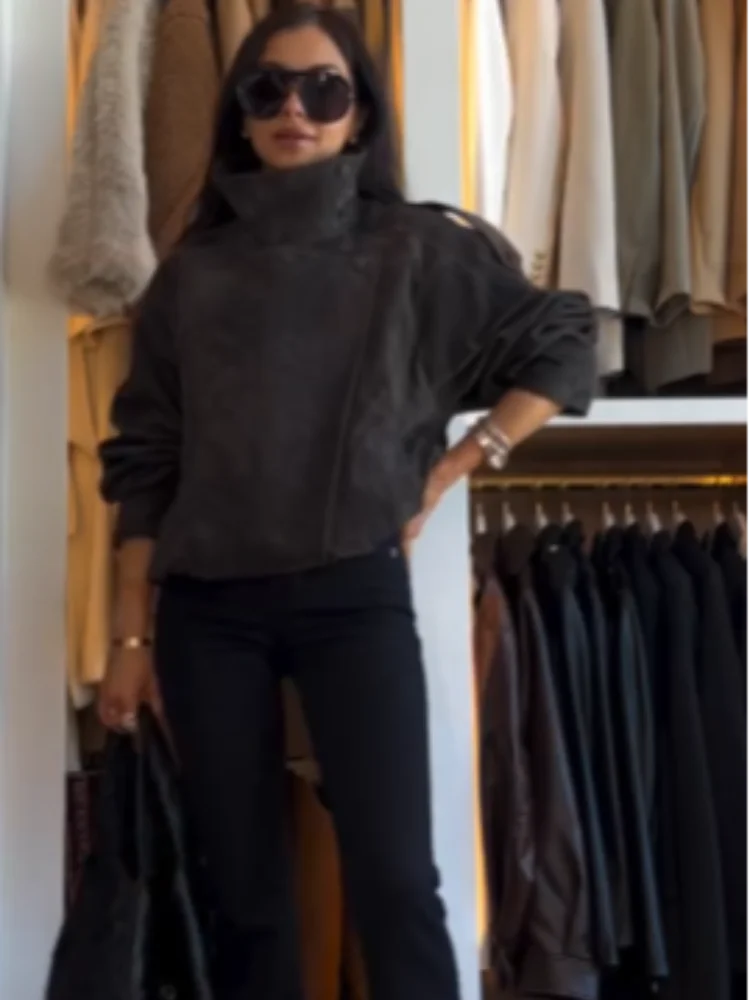 

Women Elegant Solid Stand Collar Jacket Retro Full Sleeve Oversize Short Jackets 2026 New Spring Lady Casual Daily Street Coats