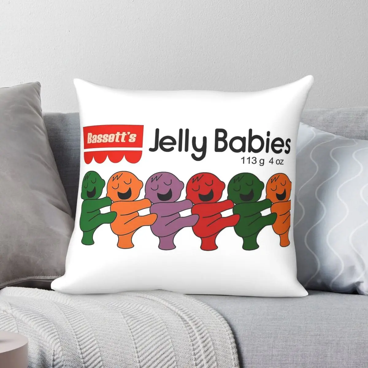 Jelly Babies Box Candy Square Pillowcase Polyester Linen Velvet Printed Zip Decor Pillow Case Sofa Seater Cushion Cover 45x45