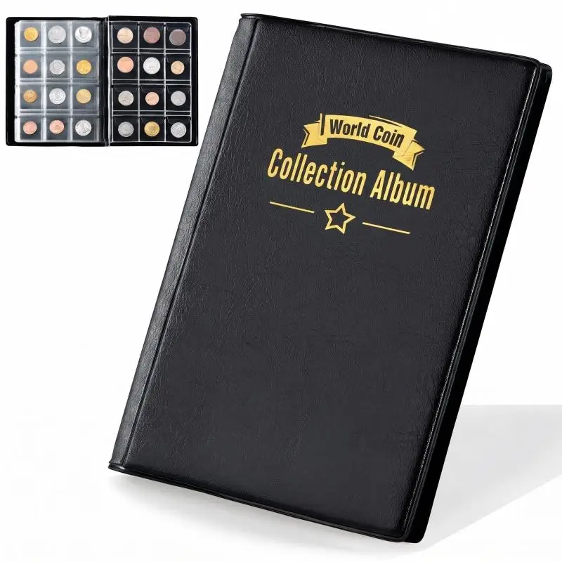 120Pockets Artificial PU Leather Coins Collection Album Book Collecting Money Organizer Storage Bags PVC Film