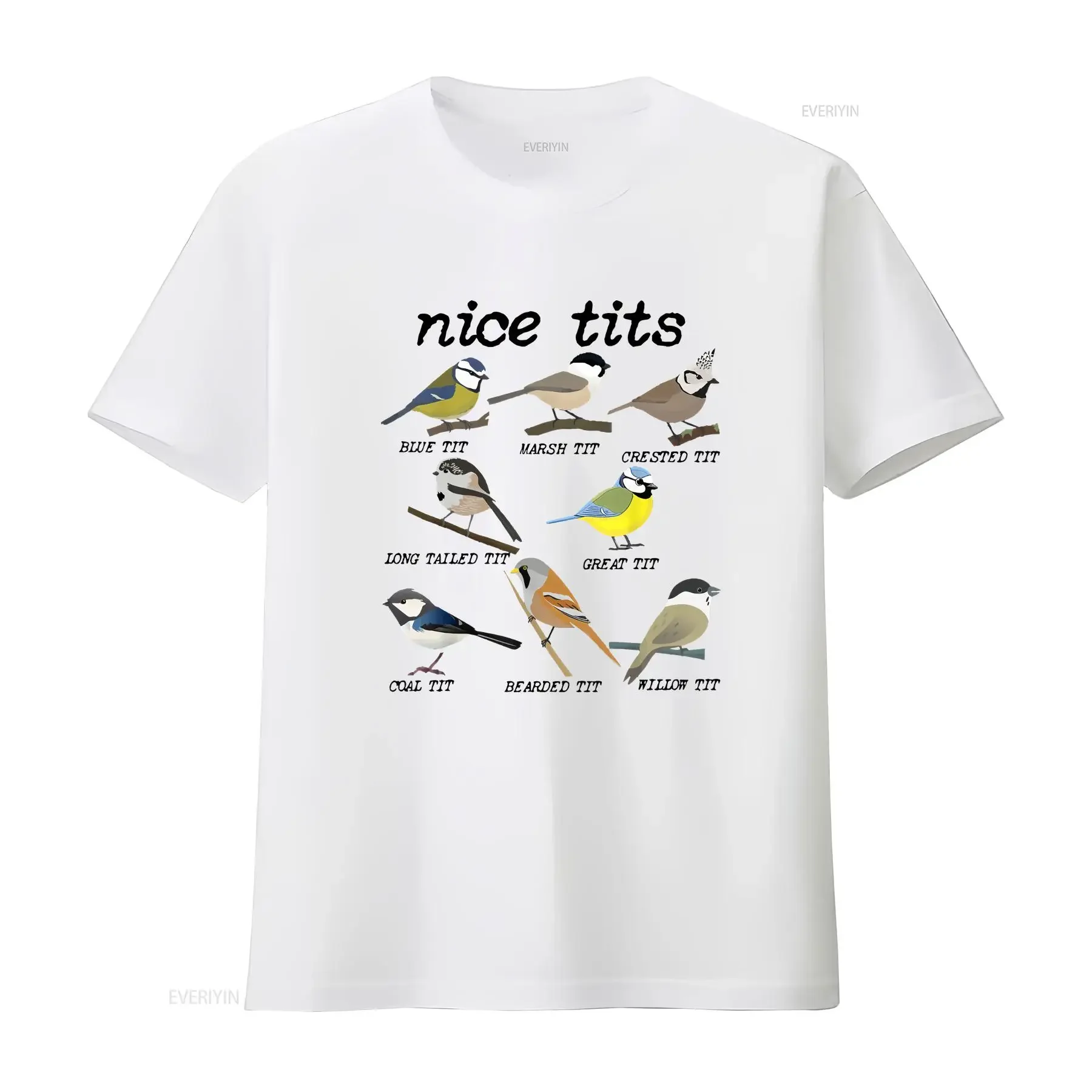 Nice Tits Tailed Marsh Crested Coal Bearded Willow Tit Birds Birdwatcher T Shirt Top Design Ladies Mens Retro Vintage S710