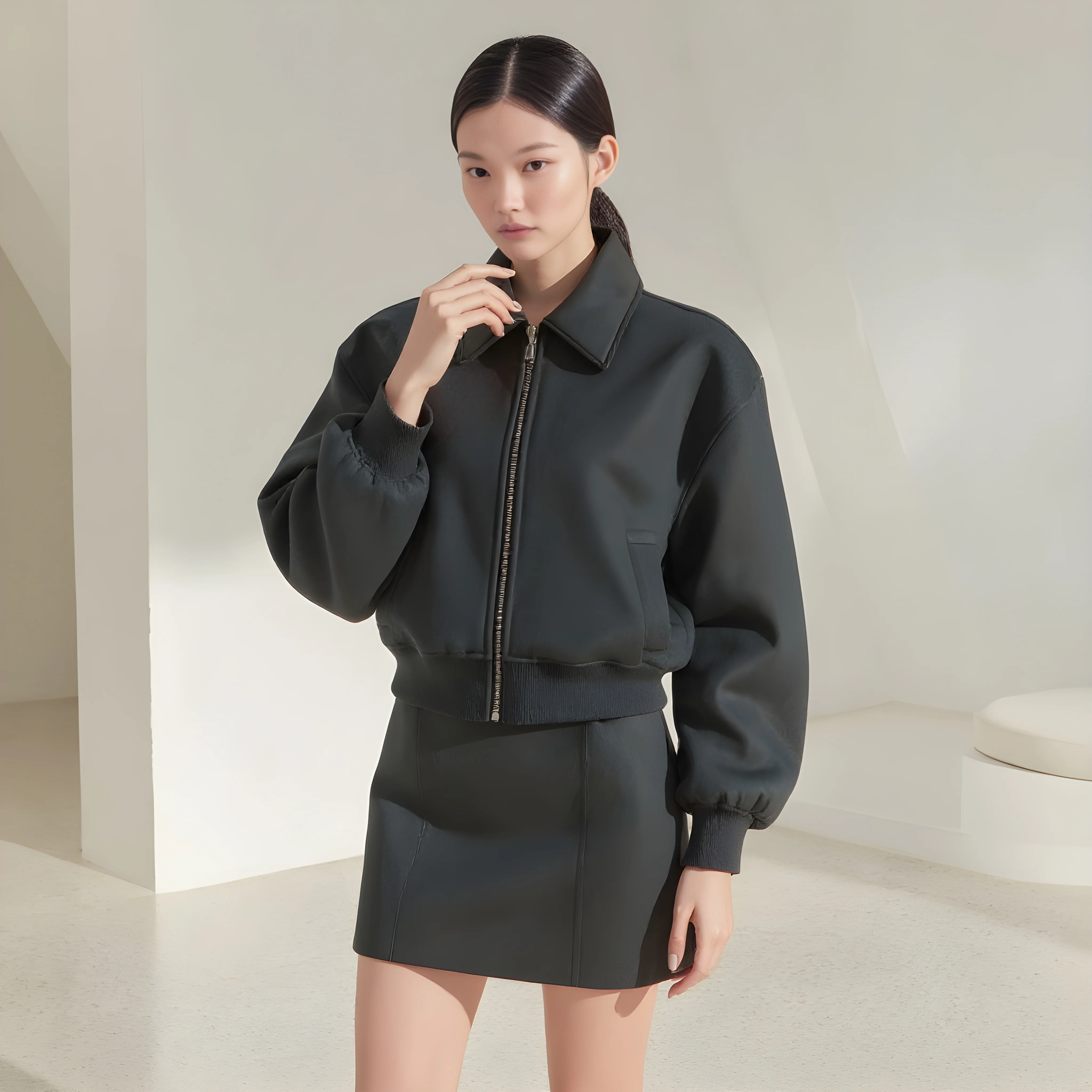 

Casual Style Autumn Winter Jacket Turn-down Collar No Decoration Women's Topwear Fashionable Outerwear for Seasons Change