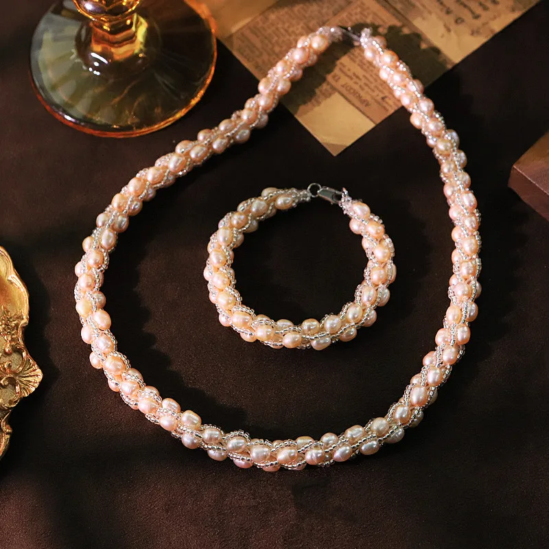 Original Natural White Pearl Necklace Bracelet Set for Women Charm Fashion Choker Luxury Collarbone Chain Versatile Jewelry Gift