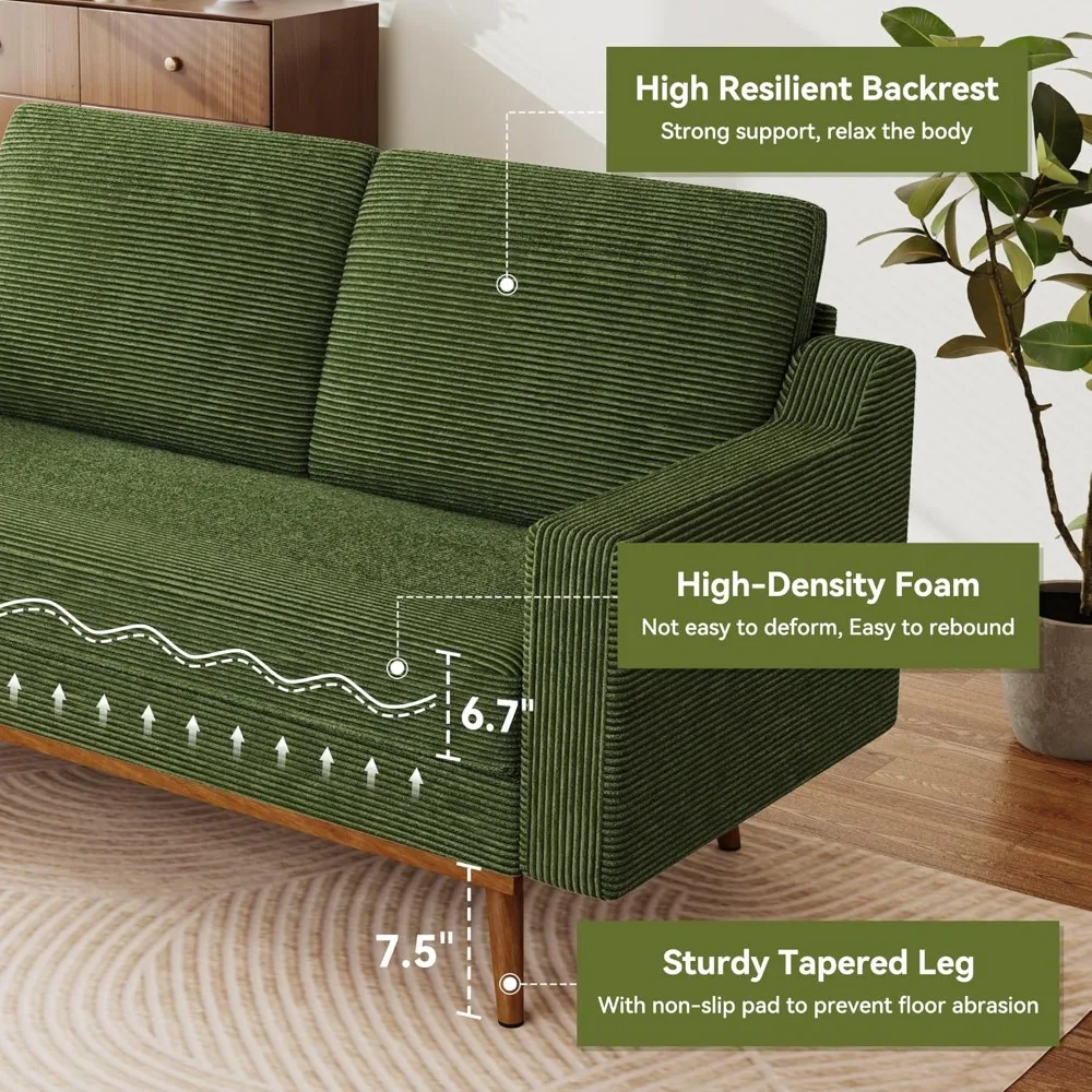 أريكة بمقعدين من سروال قصير أخضر حديث لمنتصف القرن لغرفة المعيشة وغرفة النوم