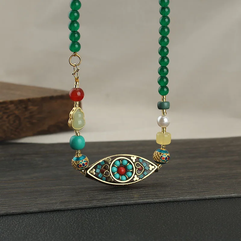 DIY accessories Retro Tibetan Thangka Pendant Necklace Chinese National Style Beaded Long Sweater Chain Versatile National Style