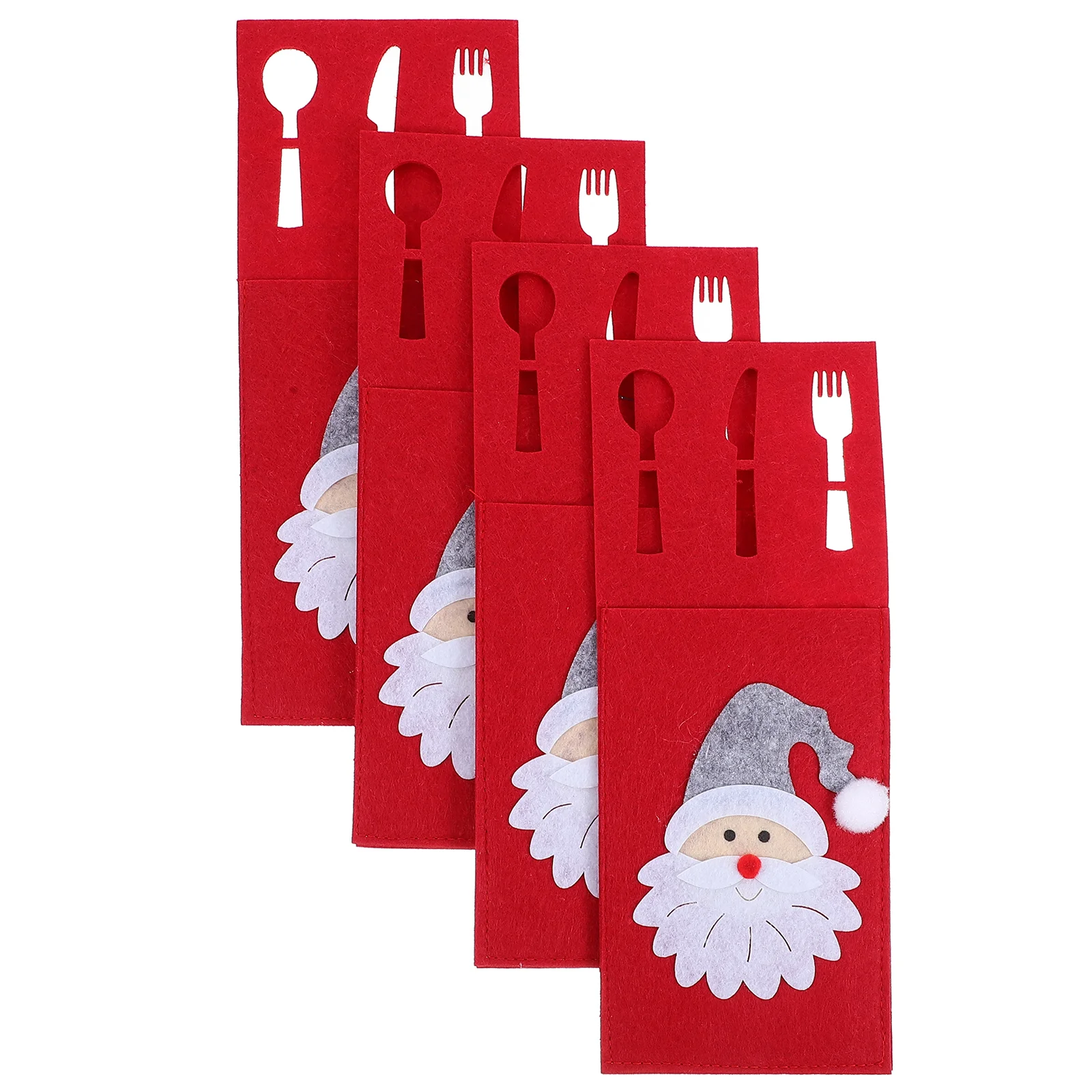 4 Pcs Cute Christmas Cutlery Bag Banquet Silverware Xmas Dinner Table Decor Cloth Dinning Decoration