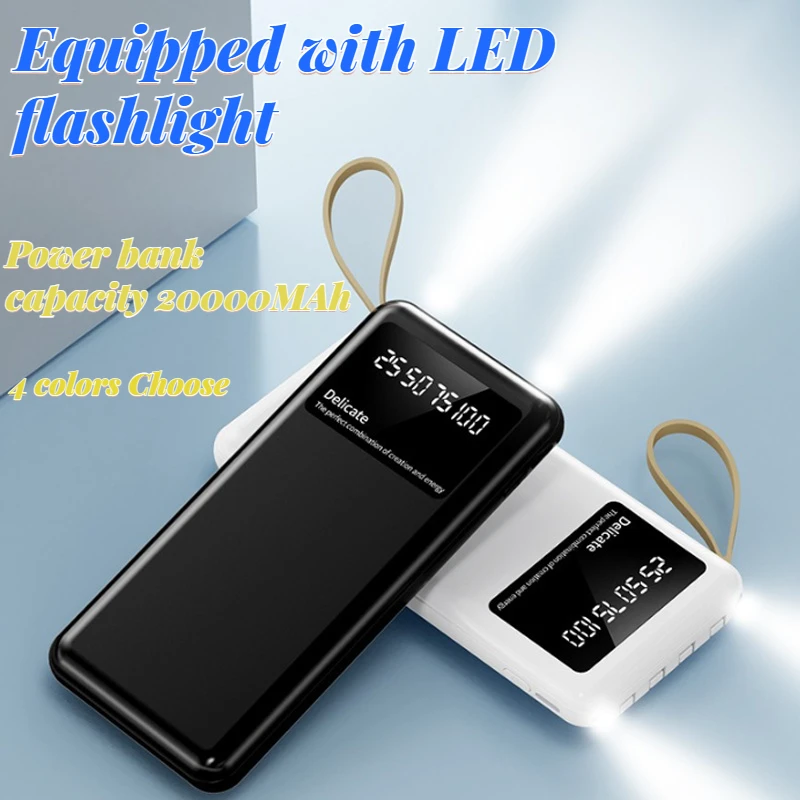 MINI Power Bank 20000mA/h Portable 2.1 A Fast Charging Poverbank Mobile Phone External Battery Powerbank Equipped with LED Light