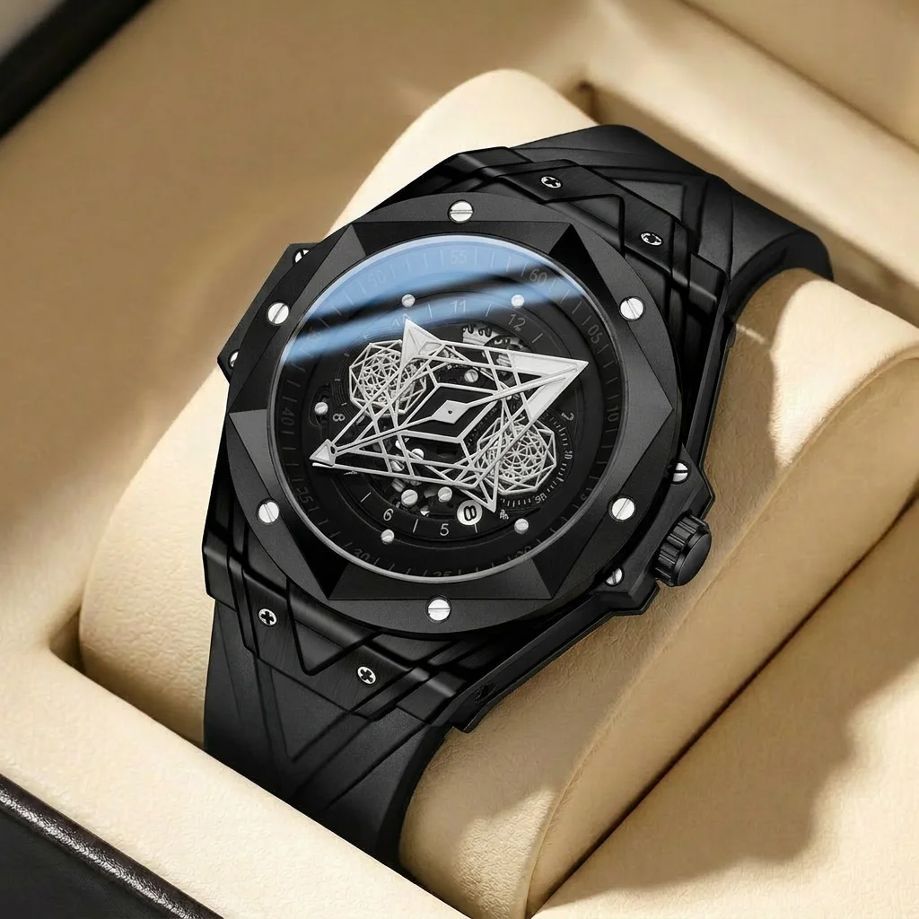 

1pcs Men's black dial silicone strap vintage fashion classic fashion details Quartz Watch for business party holiday