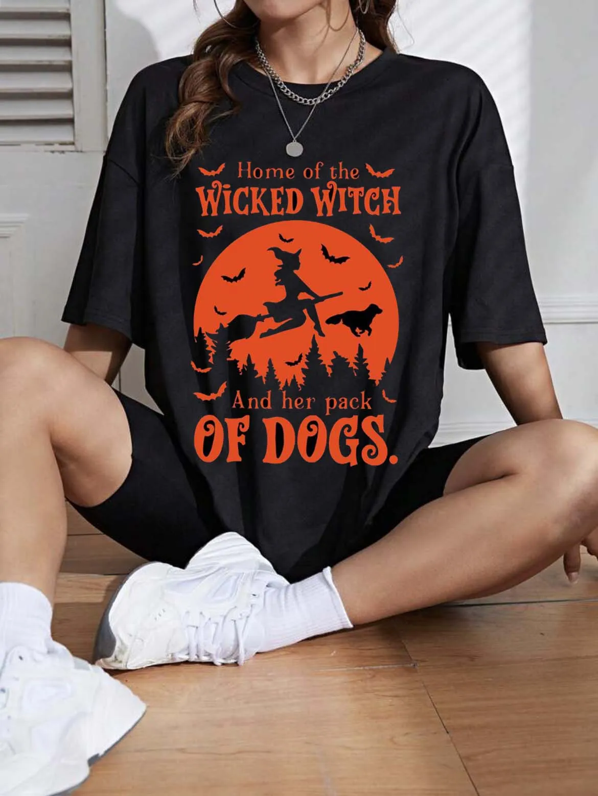 Vintage Home Of The Wicked Witch T-Shirts for Women Vintage Funny Halloween T Shirts Short Sleeve Loose Trendy Cute Fall Holiday