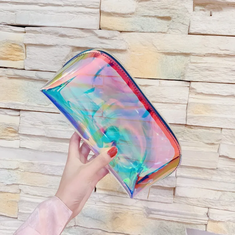 Women Cosmetic Bag Thickened Semicircle Laser PVC Transparent Storage Bags Waterproof Colorful Wash Storage Pen Make Up Bag