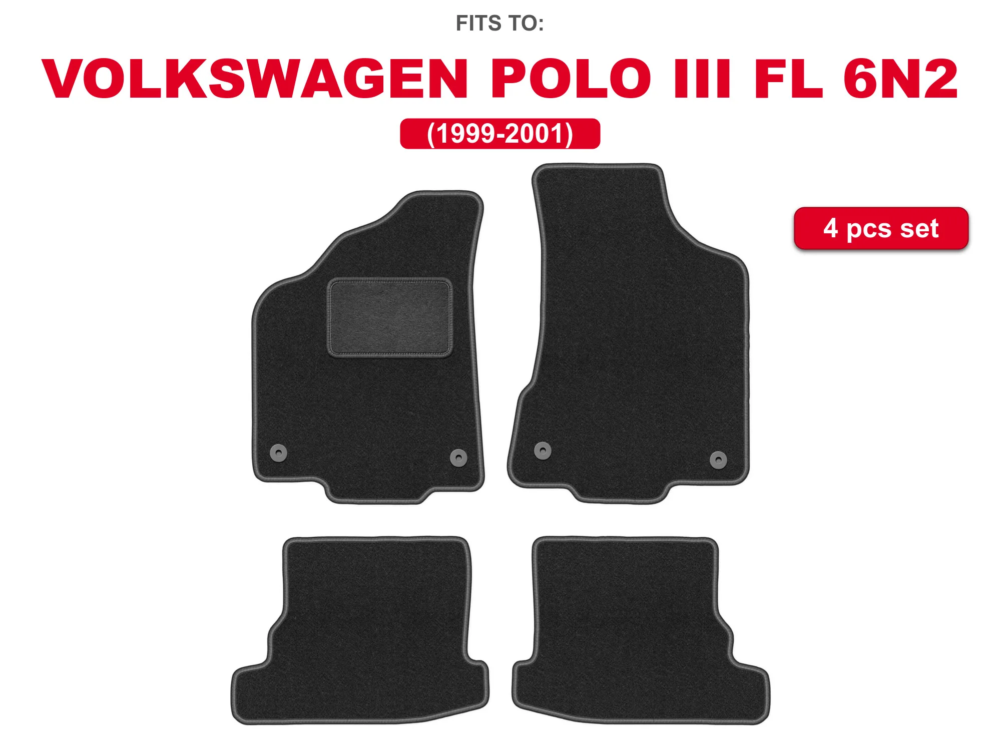 Auto velour matten voor: Volkswagen Polo III 6N 1994-1999 in de auto passende grafiet automattenset