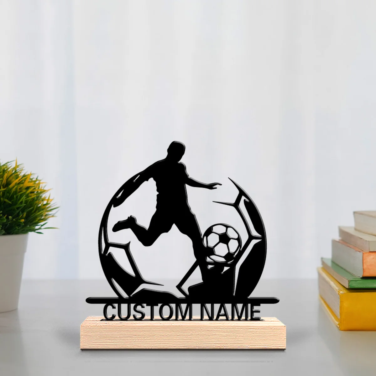1pc New Design Personalized Custom Football Metal Statues Sports Enthusiast Gift With Wooden Base Perfect For Bedrooms