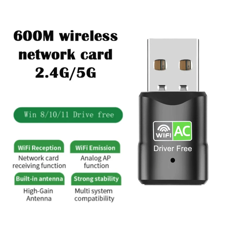 

WiFi Network Adapter Dual Band 2.4GHz 5Ghz Free Driver Realtek RTL8811CU Chip Mini USB Wireless Network Card 600Mbps