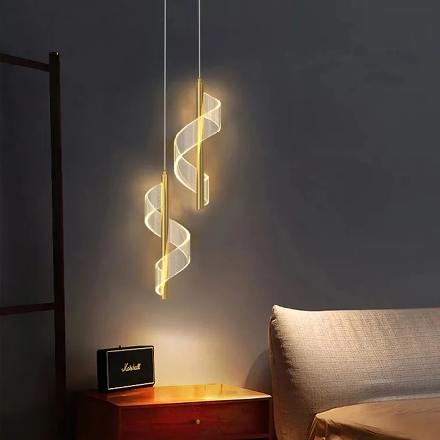 

Modern Bedroom Bedside Pendant light Luxury Acrylic Spiral Restaurant Kitchen Hanging Light Sofa Background Wall Suspension Lamp