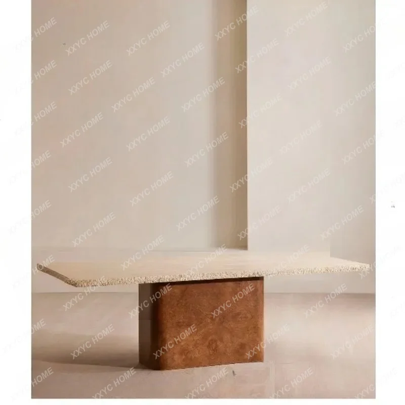 Travertine medieval dining table household rectangular light luxury modern natural marble