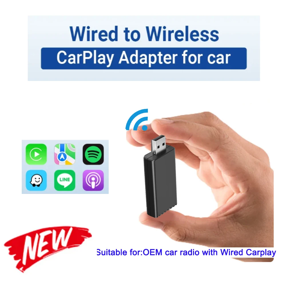 New Wireless CarPlay Adapter for Car Play Dongle Bluetooth WiFi Fast Connect Plug and Play for OEM Wired CarPlay Car