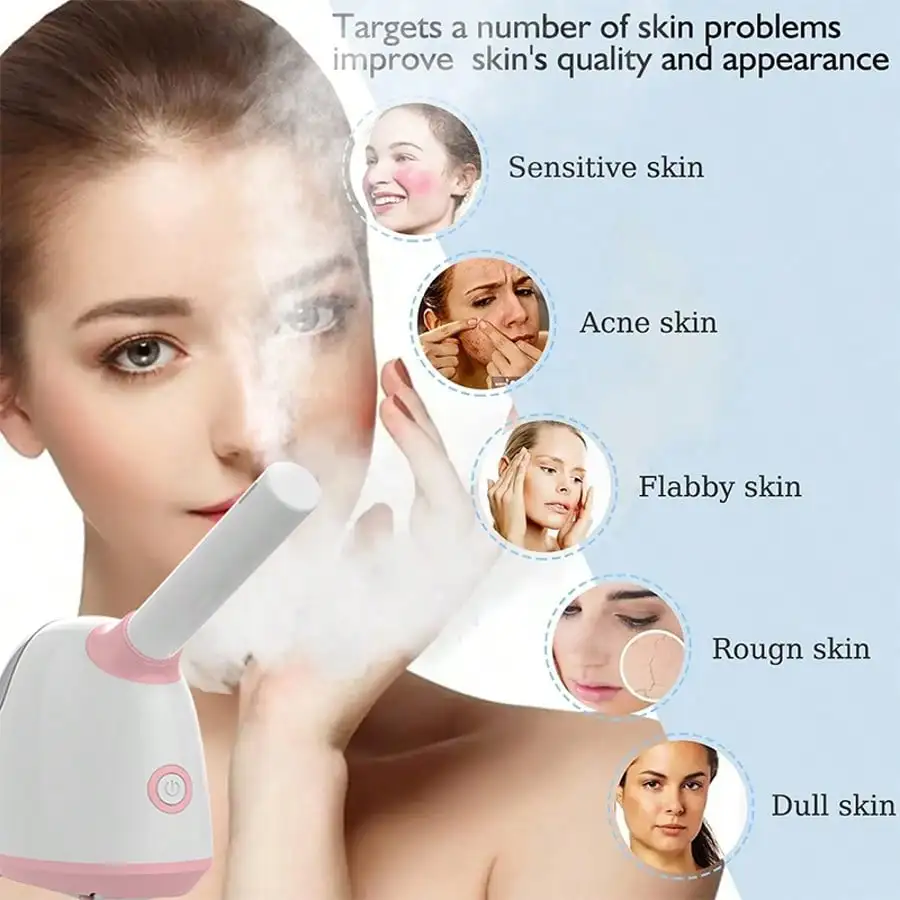 3-In-1 Nano Ionic Facial Steamer, Large Water Tank With 360° Rotatable Nozzle, Works As Humidifier, Pore Cleanser & Blackhead Remover, Spa Quality Home Skin Care Machine, Free Roller And Hair Band Included For Facial Beauty