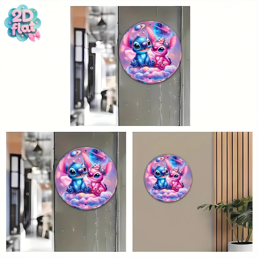 قطعة واحدة من لافتة فنية جدارية مستديرة من الألومنيوم - ديكور نابض بالحياة بطابع الفضاء مع الكواكب والنجوم، ديكور معدني متين للمنزل والحفلات