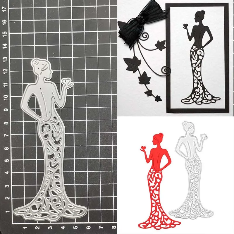 

Metal Cutting Dies Beauty lady heart dress girl Stencil DIY Scrapbooking Album Paper Card Template Mold Embossing Craft Decora