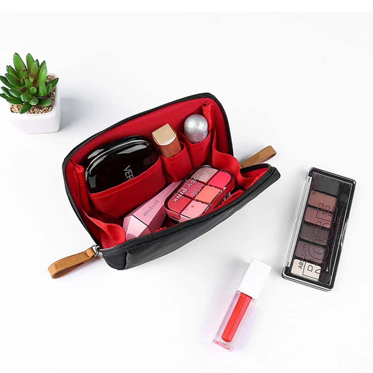 Bolsa de maquillaje Simple de Color sólido para mujer, neceser de aseo, resistente al agua, monederos