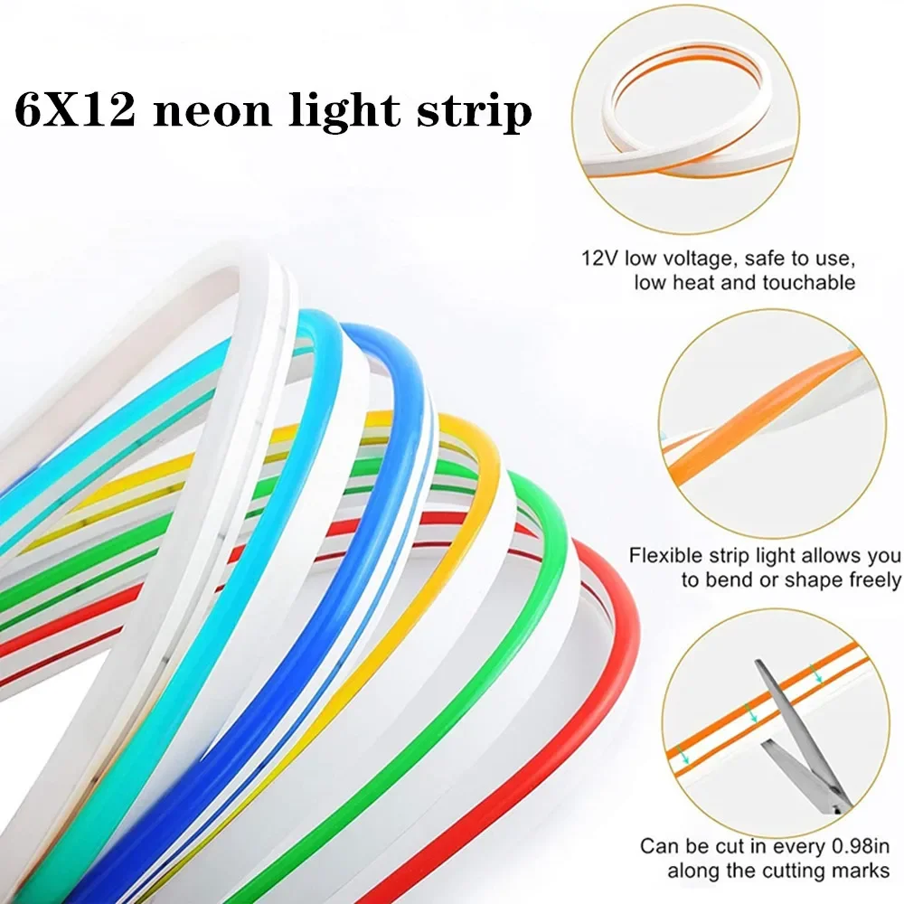 6mm Schmale Neon licht 12V LED Streifen SMD 2835 120LEDs/M  IP67Waterproof DIY soft light bar shape  Dekoration  Weiß/Warm Blau