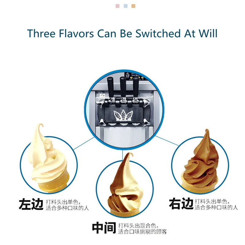La macchina per gelato soft a tre colori da tavolo automatica commerciale a tre teste può produrre più gusti di gelato