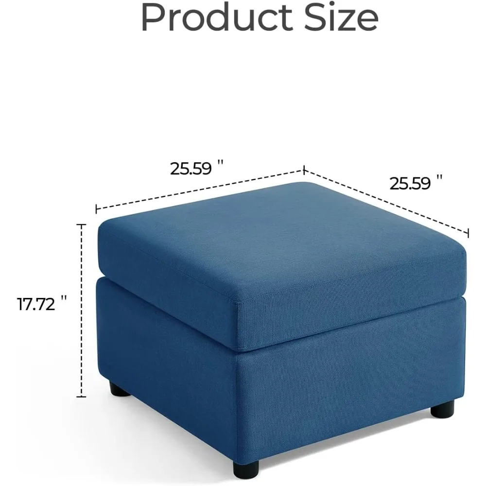 أريكة مقطعية مع مساحة تخزين، أريكة مقطعية قابلة للغسل، أغطية قابلة للتغيير، أريكة عثمانية لتمديد أريكةك، أزرق