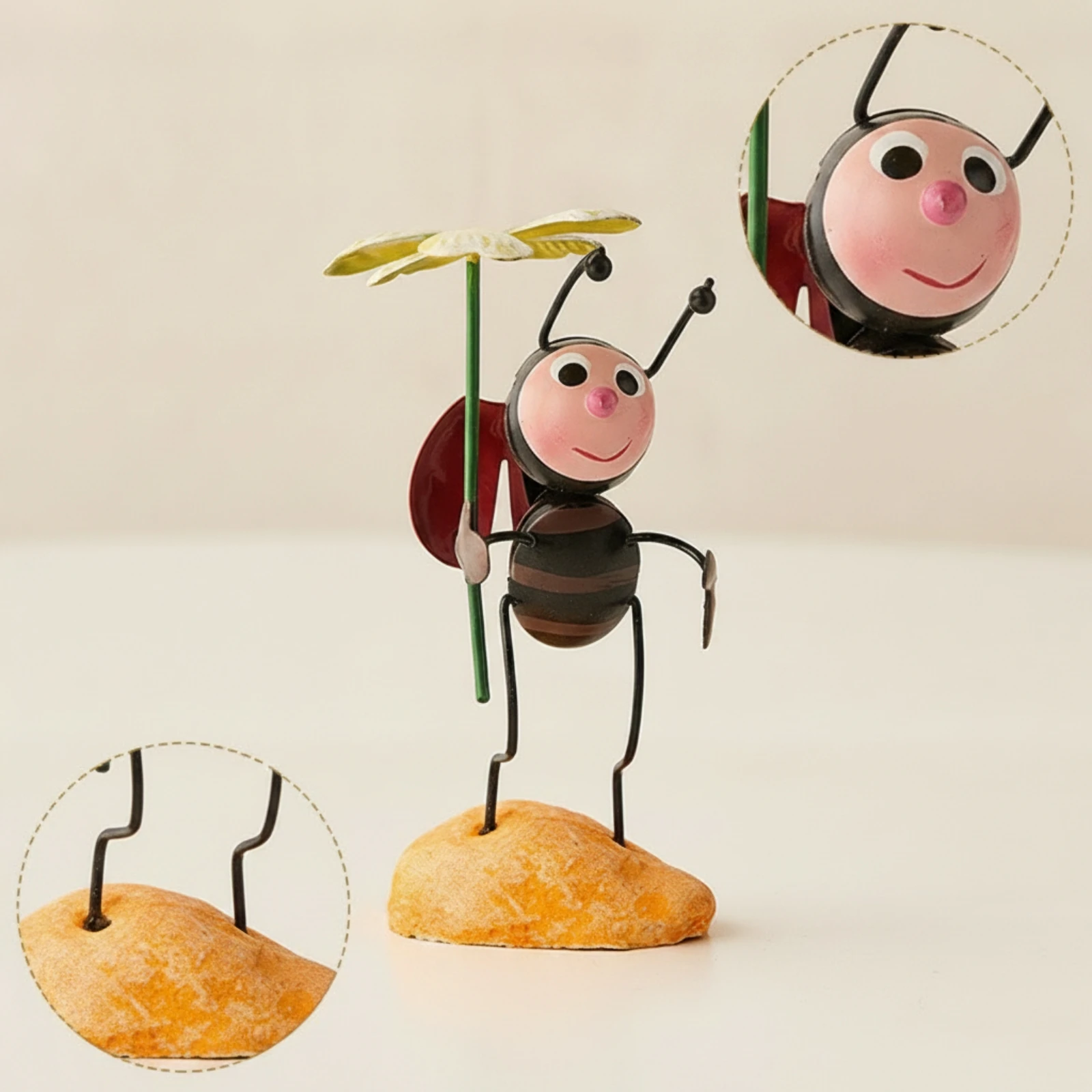 Beetle Figurine Hand-Painted Beetle Ornament Iron Figurine with Stone Base Metal Small for Collectors, Desk, Bookshelf