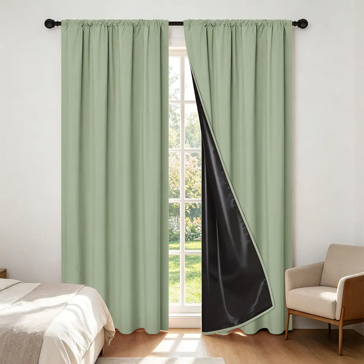 Aliexpress 2 Panels Matcha Green Full Blackout Window Curtains, Thermal Soundproof Black Liner Drapes for Bedroom Living Room - Aliexpress Deal