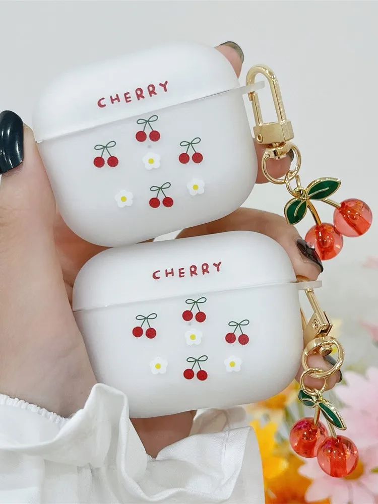 Étui pour Airpods Pro 2nd 4, mignon, luxe, pendentif cerise en cristal, mat, souple, housse pour écouteurs Apple AirPod 1/2/3, boîte sans fil