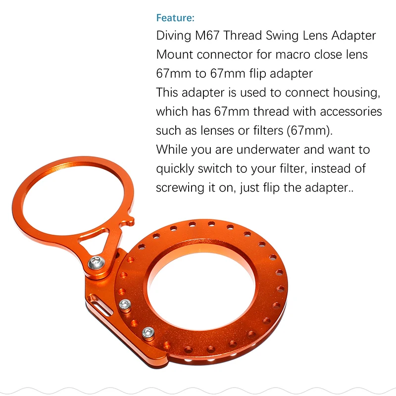 Scuba Diving M67 67mm  Mount Thread Swing Macro Close Lens Flip Adapter Connector For G7x Sony Camera Housing Quick Release Ring