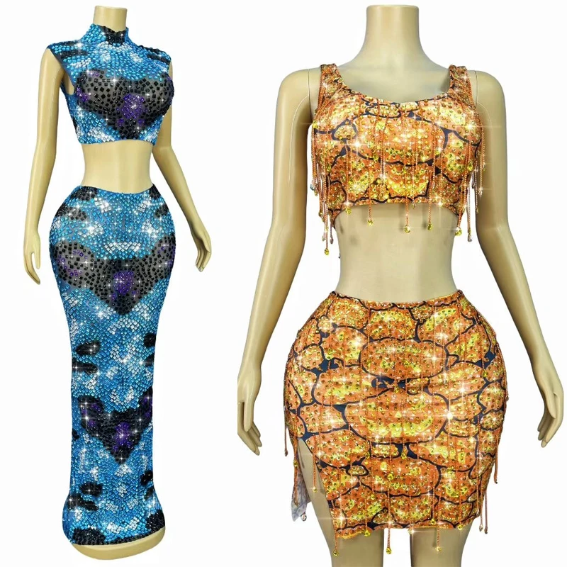 

Women Performance Show Festival Outfit Full Rhinestones Evening Dress Night Club DJ Party Dresses Stage Catwalk Costume XS10228