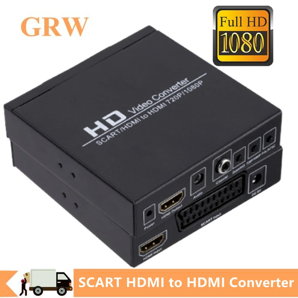 GRWIBEOU SCART or HDMI-compatible To HDMI-compatible Converter HD 1080P Video Audio Adapter For DVD Player / Set-top Box HDTV