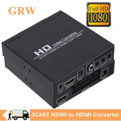 GRWIBEOU-convertidor SCART o HDMI compatible con HDMI, adaptador de Audio y vídeo HD 1080P para reproductor de DVD/decodificador HDTV