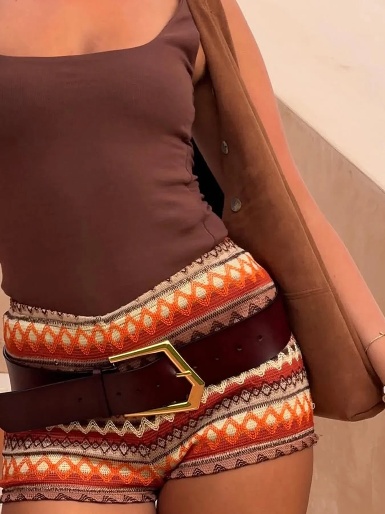 Simple Fashion Stripe Patchwork Women Shorts Causal Design Holiday Style Skinny Summer Shorts