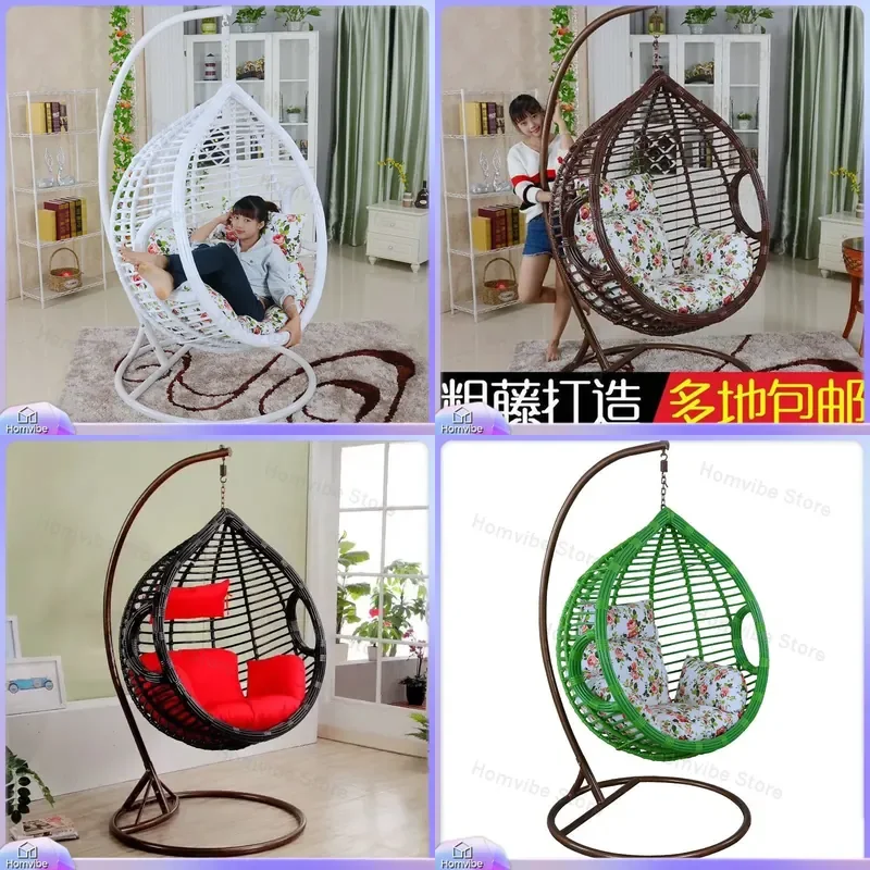 Blue Rattan Hanging Chair Outdoor Indoor Balcony Swing Bird Nest Hammock Seat with Stand Garden Patio Furniture Rocking