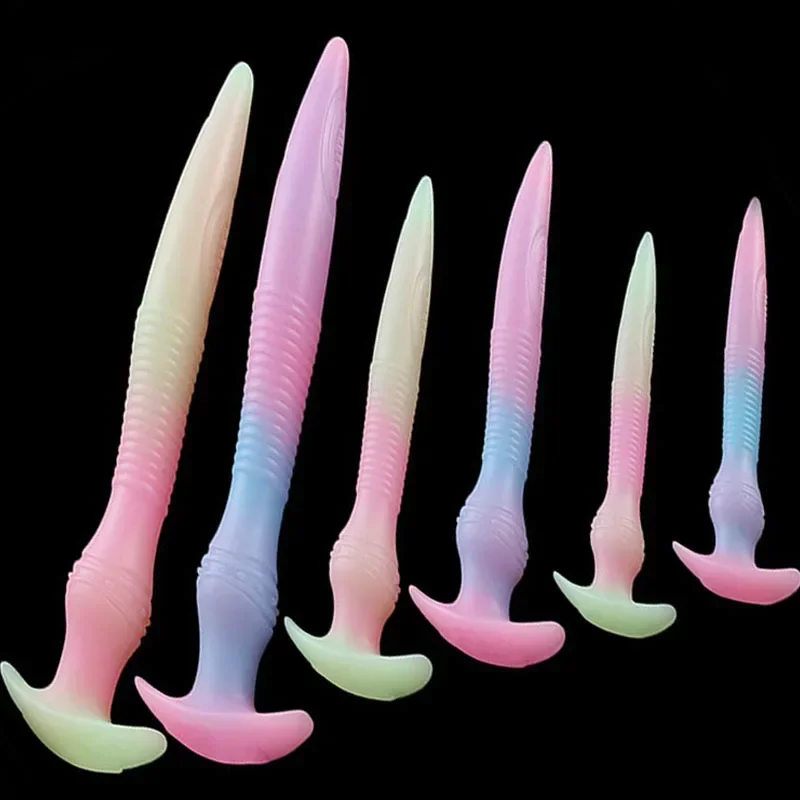 S/M/L Long Anal Plug Prostate Massage Deep Butt Plug Sex Toys for Women Men Glow in Dark Wearable Soft Anal Toys Explore G-Spot